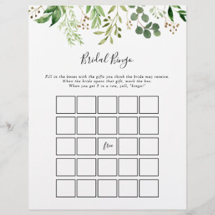 Jogo de Bingo Floral Simples do Eucalipto