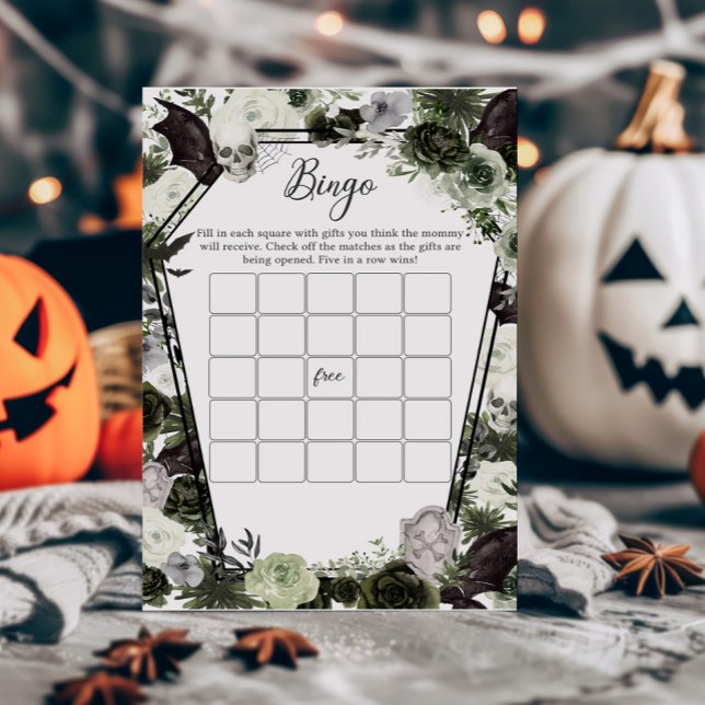 Jogo de Bingo Gótico Floral do Chá de fraldas (Floral Gothic Coffin Baby Shower Bingo Game)