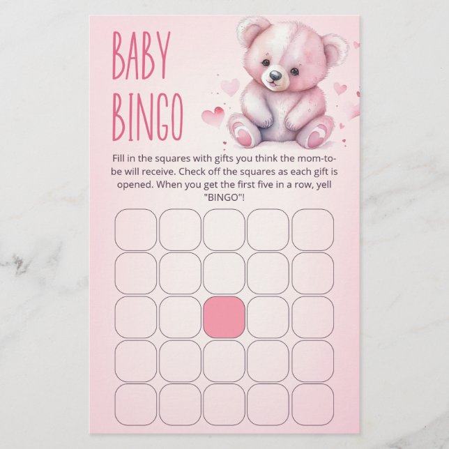 Jogo de bingo Little sweetheart bear para chá de b (Frente)