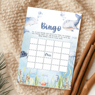 Jogo de Bingo para Chá de Bebê Azul Sob o Mar
