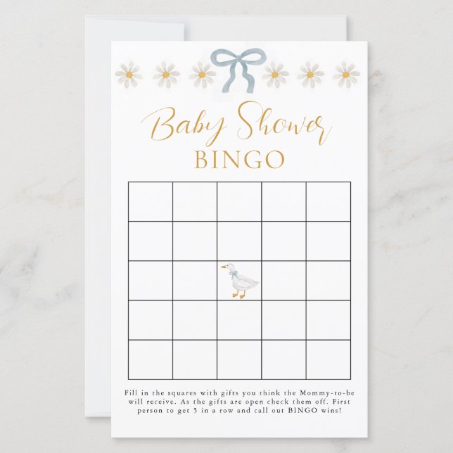 Jogo de Bingo para Chá de Bebê Azul Xadrez Ganso B (Frente)