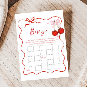Jogo de Bingo para Chá de Bebê Cereja no Laço Rosa