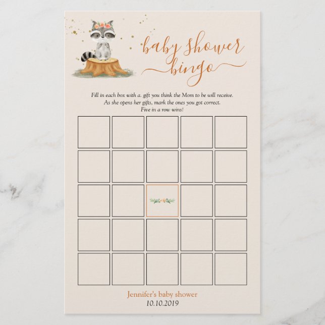 Jogo de Bingo para Chá de Bebê com Animais da Flor (Frente)