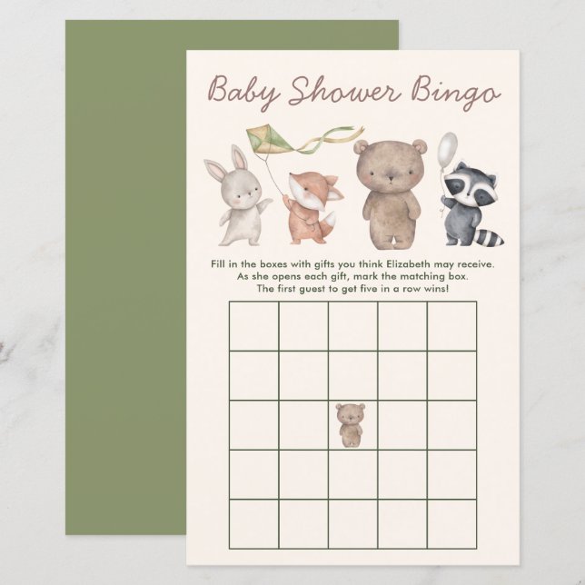 Jogo de Bingo para Chá de Bebê com Animais da Flor (Frente/Verso)