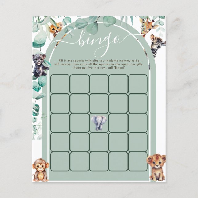 Jogo de Bingo para Chá de Bebê com Animais da Sava (Frente)