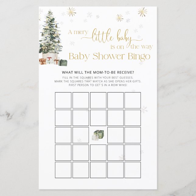 Jogo de Bingo para Chá de Bebê com Árvore de Natal (Frente)