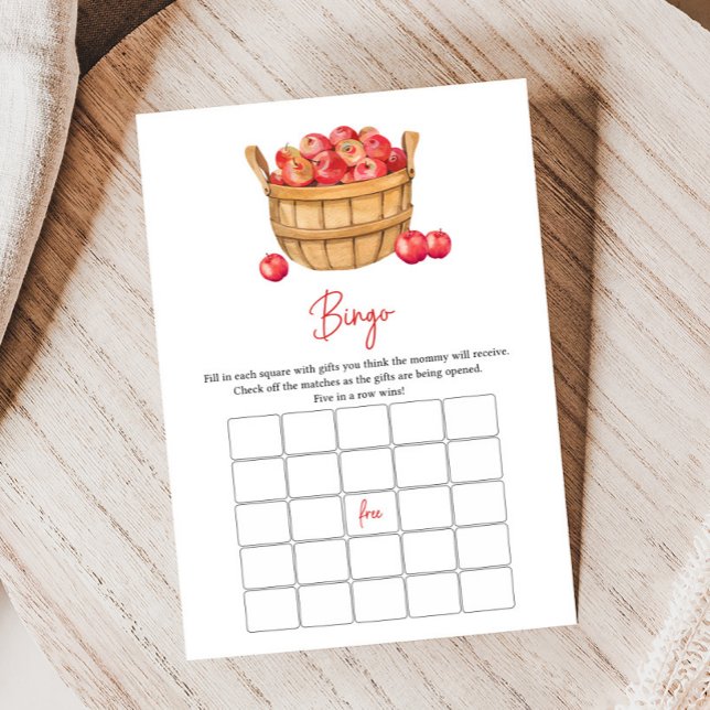 Jogo de Bingo para Chá de Bebê com Cesta de Maçãs  (Apple Baby Shower Game)