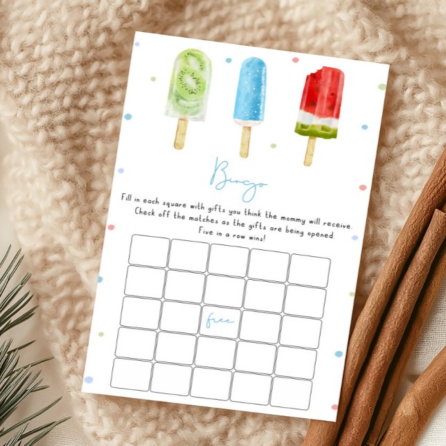 Jogo de Bingo para Chá de Bebê com Picolé Azul (Ready to Pop Baby Shower Bingo Game)