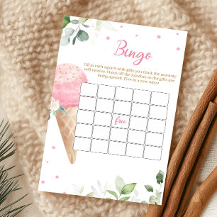 Jogo de Bingo para Chá de Bebê com Sorvete Rosa