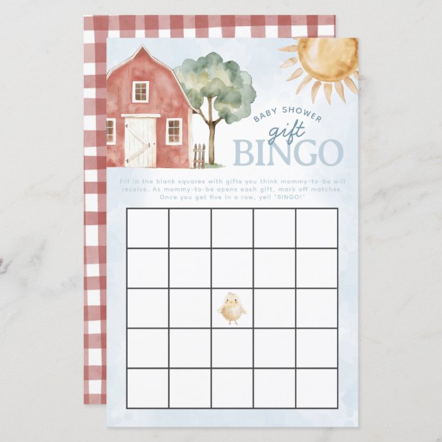 Jogo de Bingo para Chá de Bebê com Tema de Fazenda (Frente/Verso)