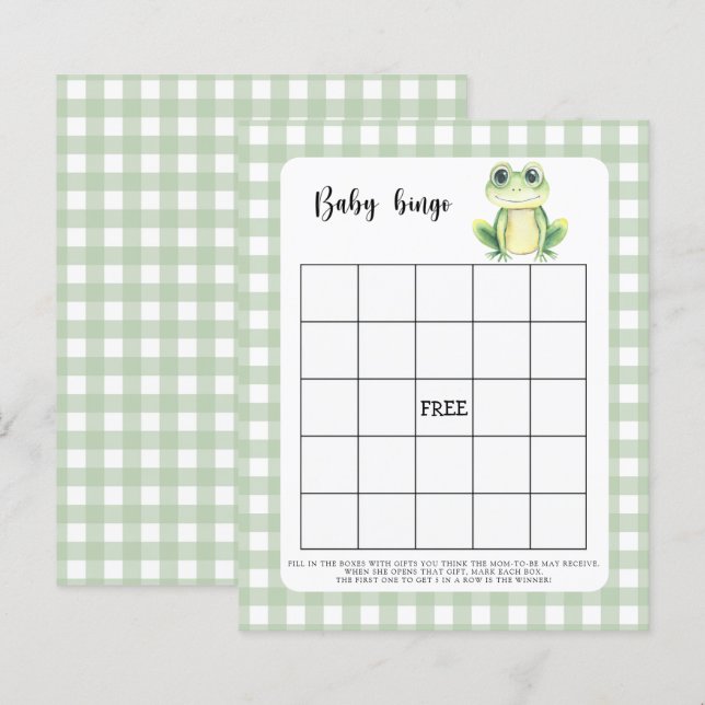 Jogo de bingo para chá de bebê da rã (Frente/Verso)