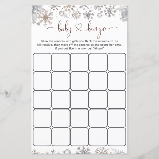 Jogo de Bingo para Chá de Bebê de Inverno (Frente)