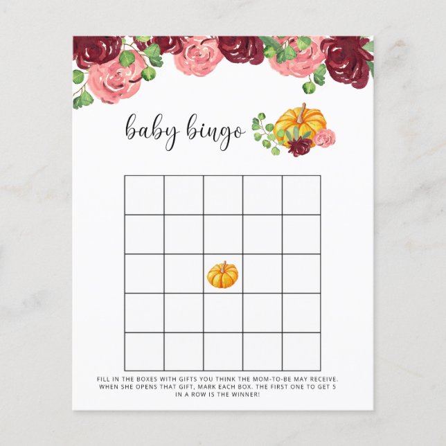 Jogo de bingo para chá de bebê de outono com abóbo (Frente)