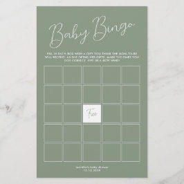 Jogo de Bingo para Chá de Bebê em Verde Salvia