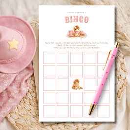 Jogo de Bingo para Chá de Bebê Menina Cowgirl Rosa