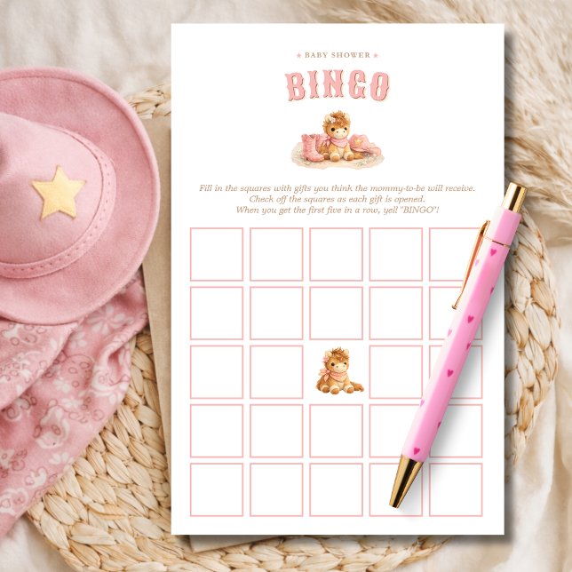 Jogo de Bingo para Chá de Bebê Menina Cowgirl Rosa (Criador carregado)