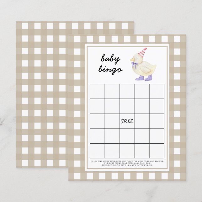 Jogo de bingo para chá de bebê Pato Sortudo (Frente/Verso)