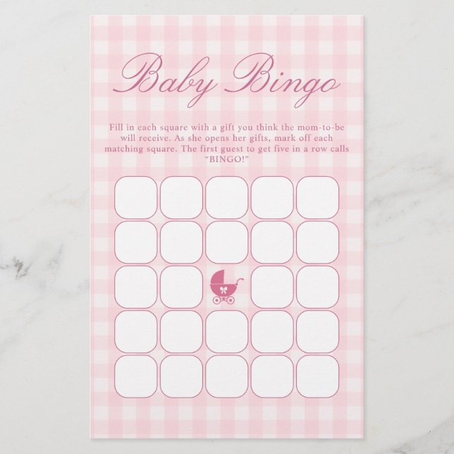 Jogo de Bingo para Chá de Bebê Rosa (Frente)