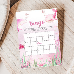 Jogo de Bingo para Chá de Bebê Rosa Sob o Mar