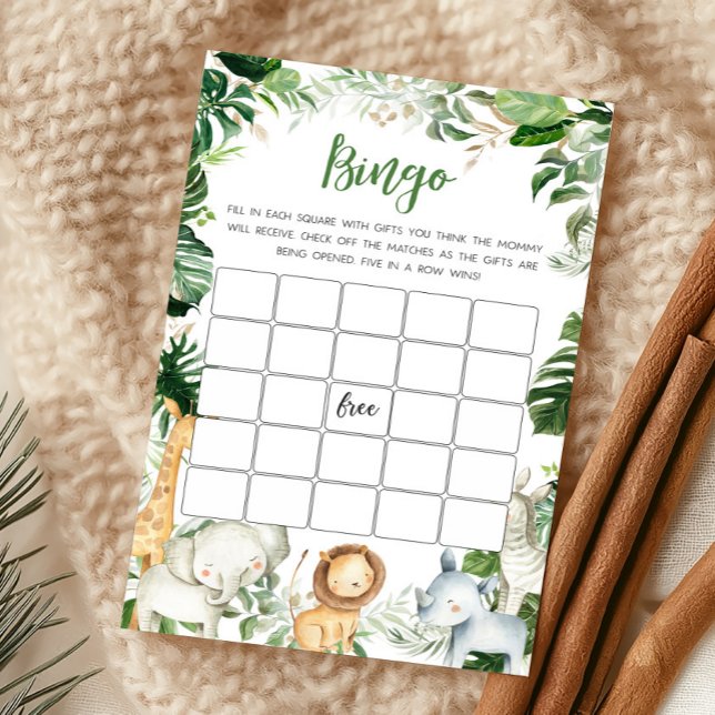 Jogo de Bingo para Chá de Bebê Safari do Selvagem (Greenery Jungle Baby Shower Bingo Game)
