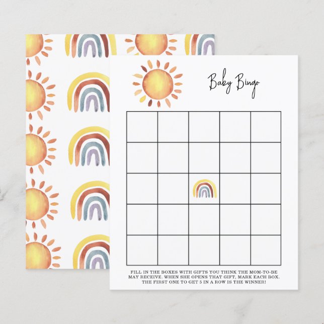 Jogo de bingo para chá de bebê Sunshine Baby (Frente/Verso)