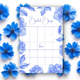 Jogo de bingo para chá de noiva com flores azuis