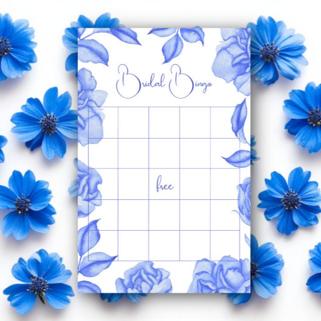 Jogo de bingo para chá de noiva com flores azuis (Criador carregado)