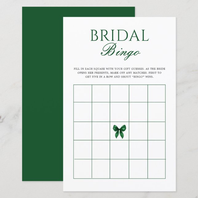 Jogo de Bingo para Chá de Noiva com Laço Esmeralda (Frente/Verso)