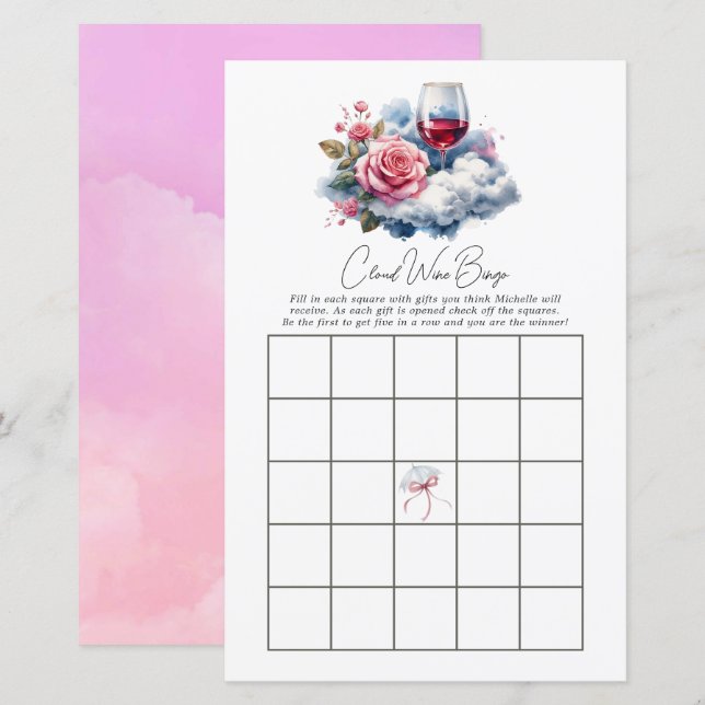 Jogo de Bingo para Chá de Noiva On Cloud Wine (Frente/Verso)