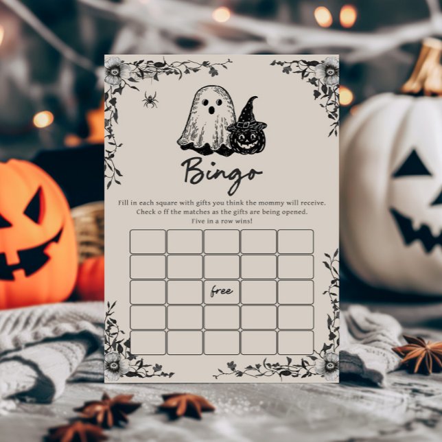 Jogo de Bingo Vintage Halloween Gótico (Black Floral Gothic Little Boo Baby Shower Bingo Game)