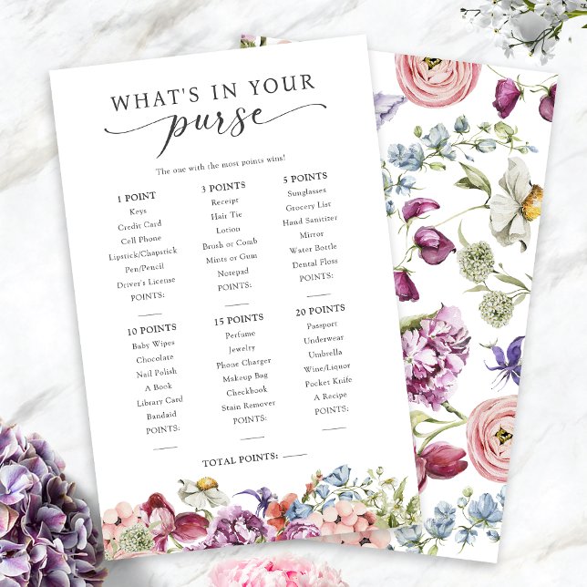 Jogo de Bolsa Floral Colorida Elegante (Elegant Bright Colorful Jewel Tone Floral What's In Your Purse Game by Painted Paperie
)