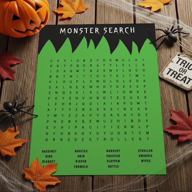 Jogo de Busca de Palavras do Monstro de Frankenste (Frankenstein Monster Word Search Baby Shower Game
)