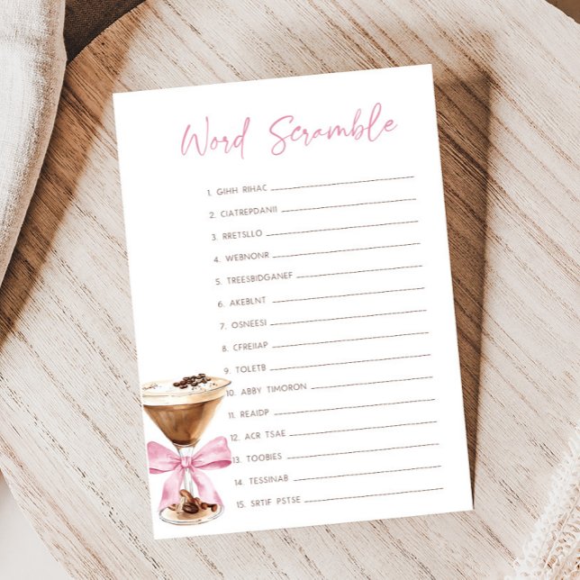 Jogo de Caça-Palavras de Martini Espresso com Laço (Espresso Baby Shower Game)