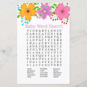 Jogo de caça-palavras para Baby Shower de flores f