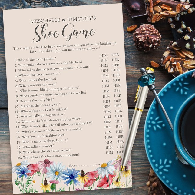 Jogo de Calçado de Casais de Casamento de Flor Sel (Shoe Game for couples wedding shower from my Wildflower Charm collection)