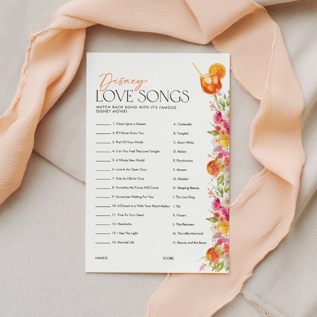 Jogo de Canção de Amor Spritz Chá de Noiva (Love Song Game | Bridal Shower First Spritz theme)