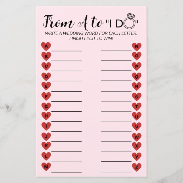 Jogo De Casamento A A Z - Atividade De Chá de pane (Frente)