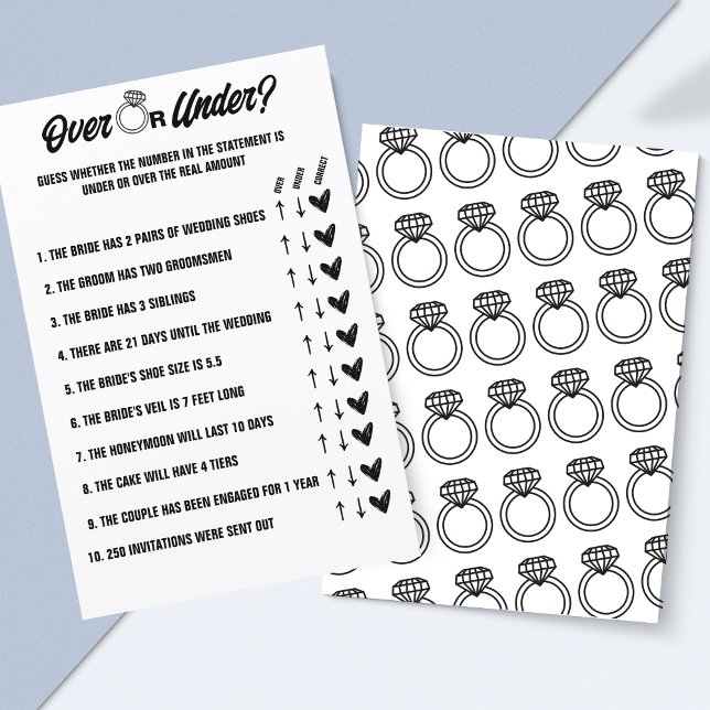 Jogo de Casamento, Atividade de Chá de panela (Fun Over or Under Wedding Game - Printable Bridal Shower Activity!)