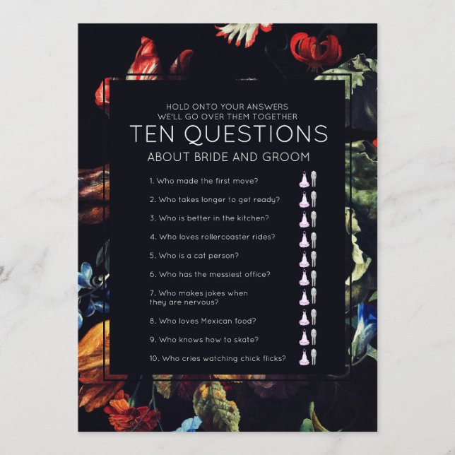 Jogo de Casamento das Dez Perguntas do Jardim da M (Frente)