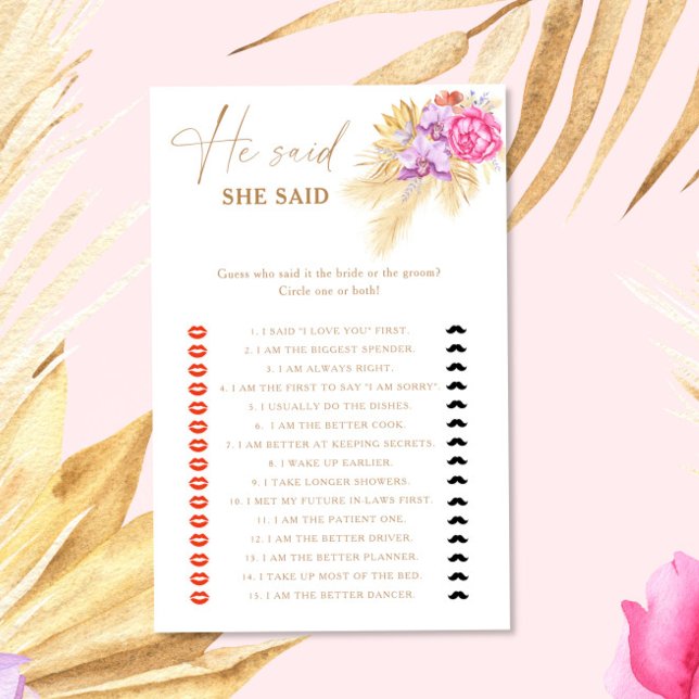 Jogo de casamento floral Boho Pampas Ele disse que (Criador carregado)