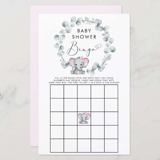 Jogo de Chá Bingo de Bebê de Elefante Bonita (Frente/Verso)