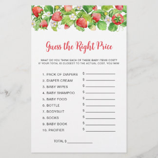 Jogo de Chá de Bebê Adivinhe o Preço do Morango