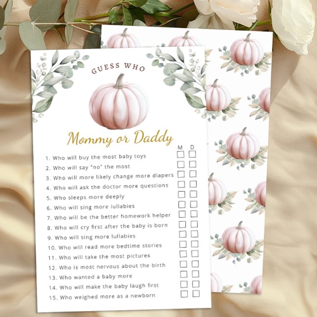 Jogo de Chá de Bebê Blush Pumpkin Fall Mommy ou Da (Mommy or Daddy Baby Shower Activity)