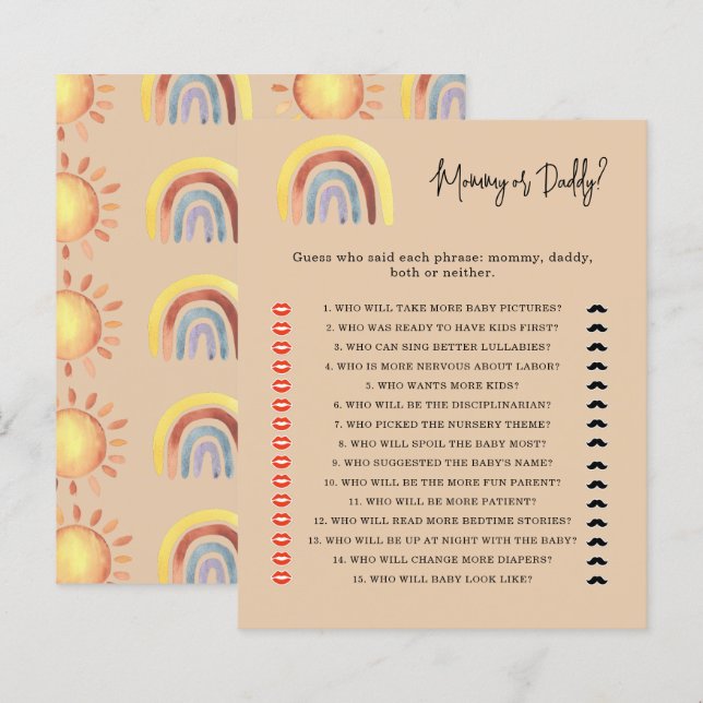 Jogo de chá de bebê Boho Rainbow mamãe ou papai (Frente/Verso)