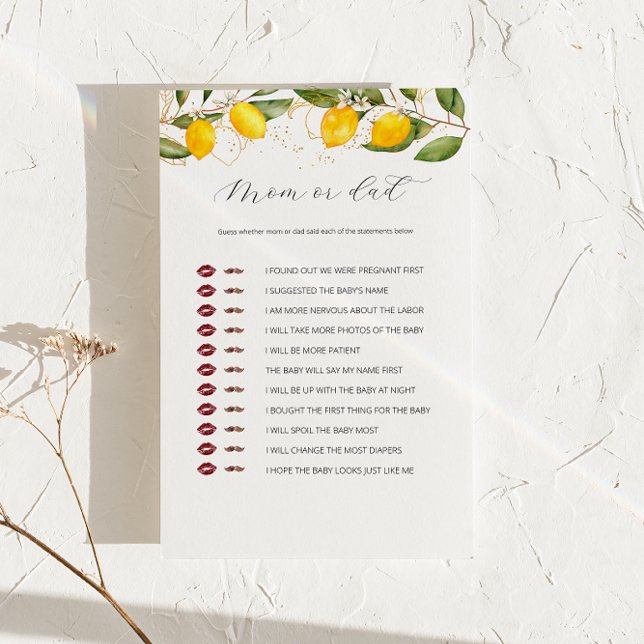 Jogo de Chá de Bebê da Mamãe ou do Papai Limão Cít (Criador carregado)