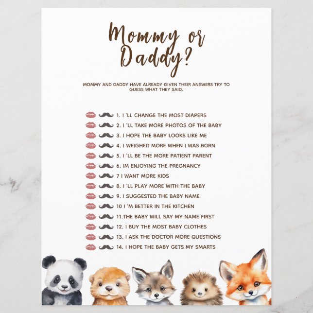Jogo de Chá de Bebê de Animais da Floresta Mamãe o (Frente)