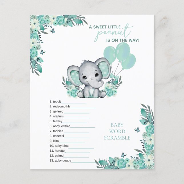 Jogo de Chá de Bebê Elefante Neutro (Frente)
