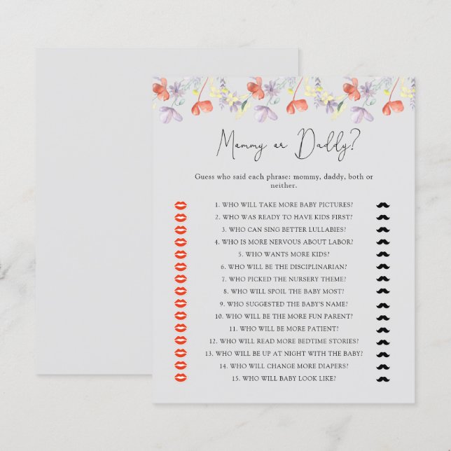 Jogo de chá de bebê mamae ou papae com flores silv (Frente/Verso)