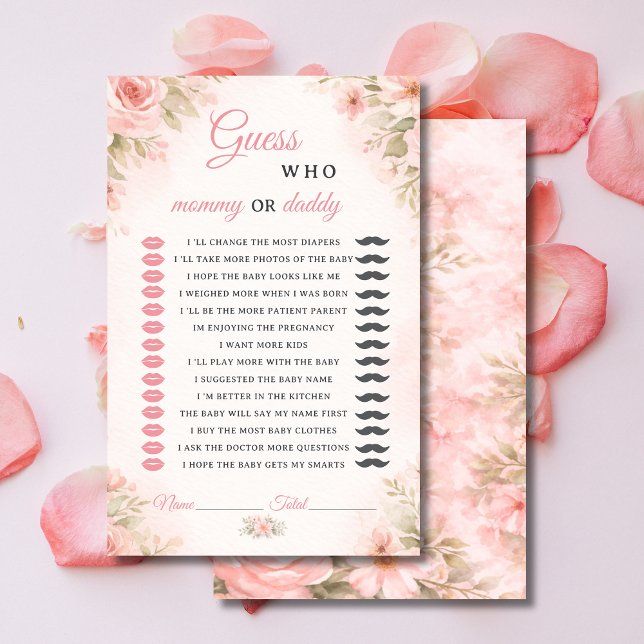 Jogo de Chá de Bebê Mamãe ou Papai com Flores Rosa (Criador carregado)