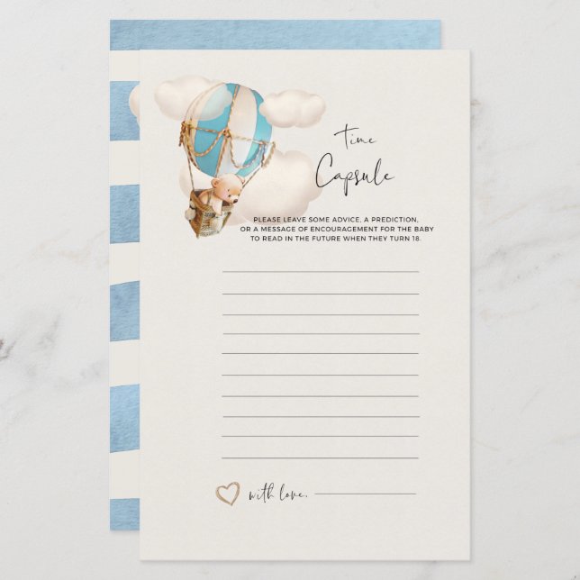 Jogo de Chá de Bebê Urso - Cápsula do Tempo (Frente/Verso)